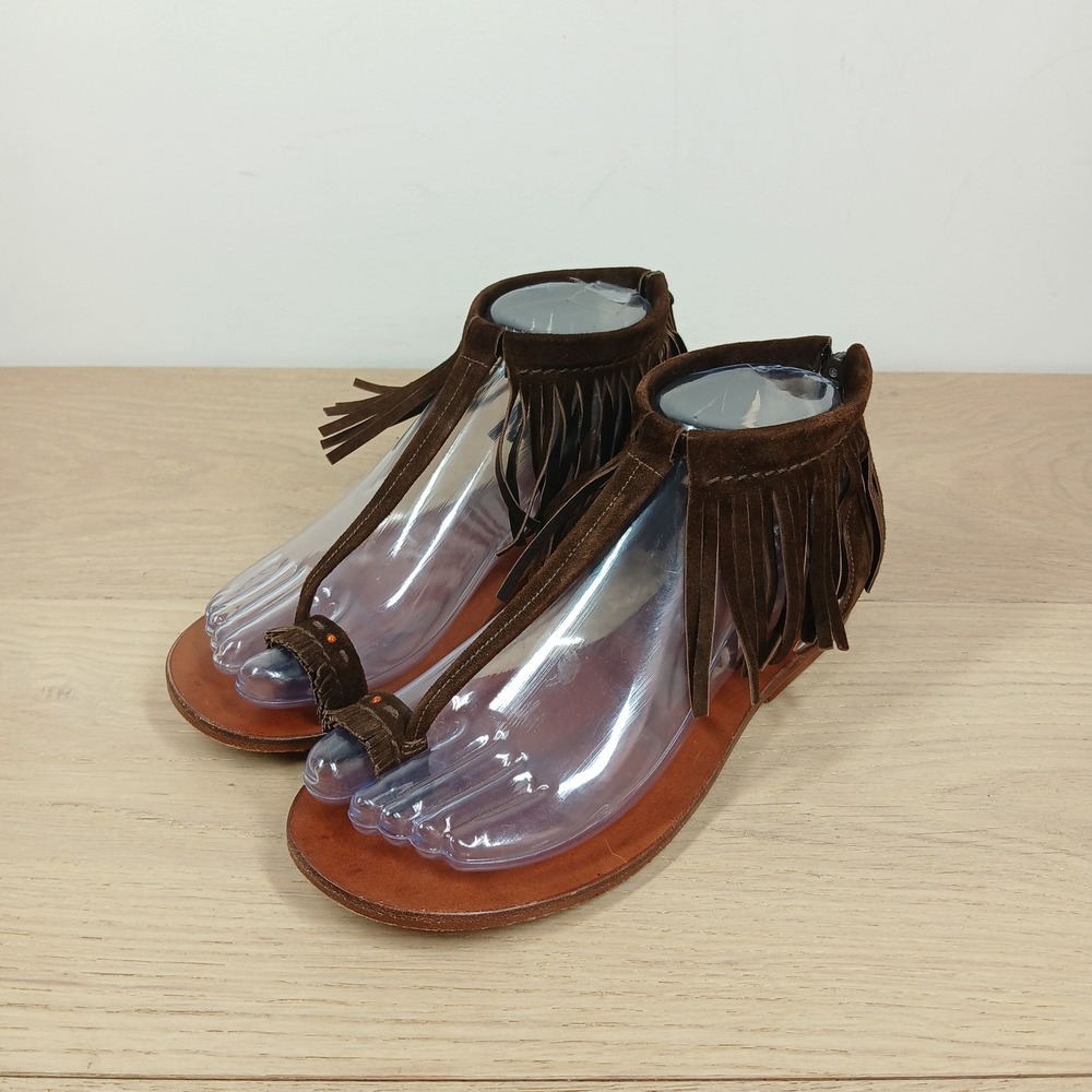 Henry Fringe Gladiator Sandals Women 36 Brown Suede Leather Made in Italy